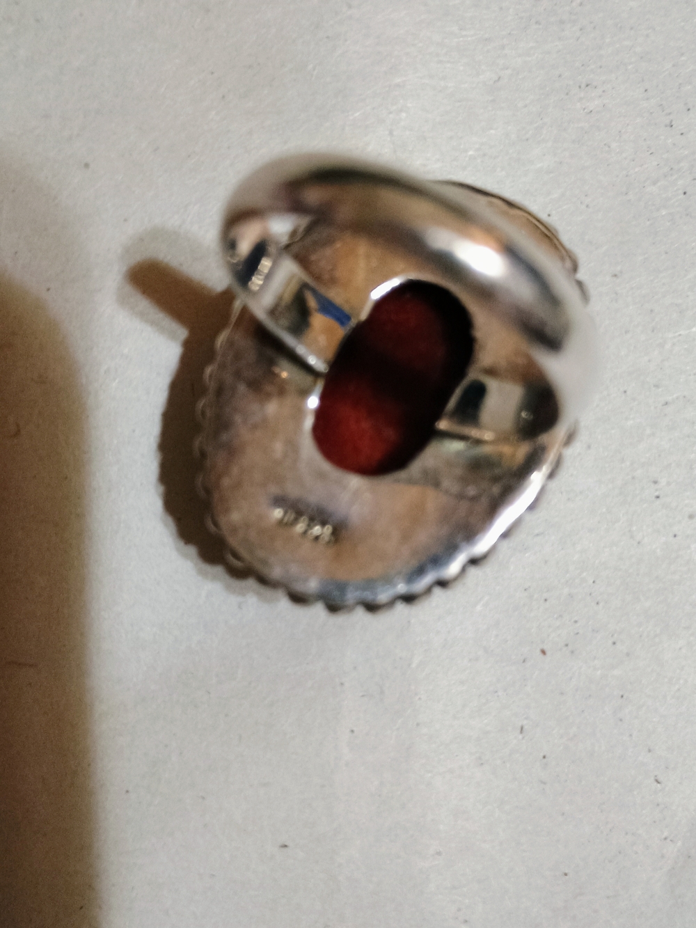Red Statement Cabochon Silver Ring - Picture 3 of 5